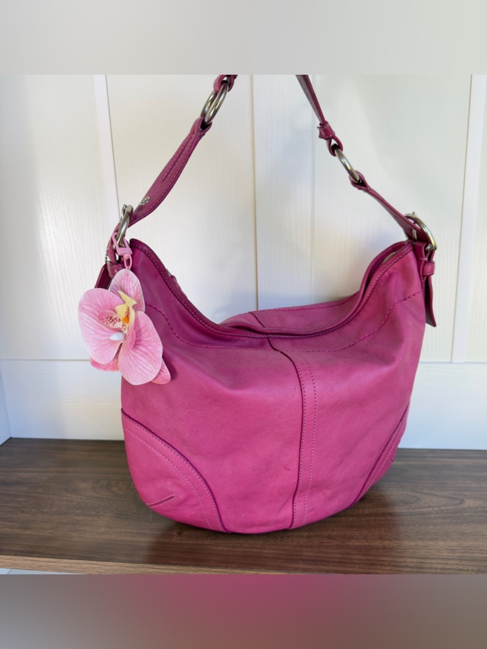 Coach Hobo Top Zip Raspberry Leather Hobo Shoulder Bag - Picture 2 of 10